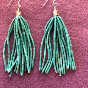 Heishi beaded Earring/ Long Turquoise Heishi Earring/ Sterling Silver Turquoise Beaded Earrings/ Handmade Jewelry/ Made in USA