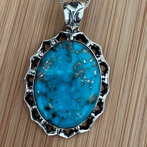 Kingman Turquoise pendant with Sterling silver chain 18”/Silver turquoise necklace pendant/Southwestern Necklace