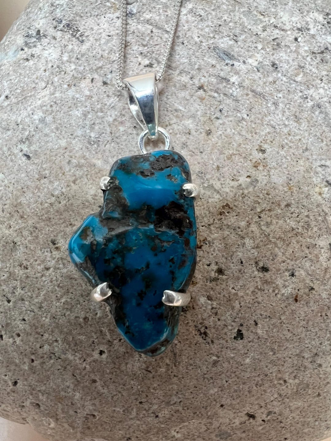 Genuine Sleeping Beauty Turquoise Raw Stone Pendant Necklaces /sterling