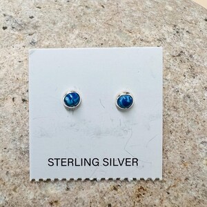 3mm Round denim Lapis / Genuine 925 Sterling Silver Stud Post Earrings
