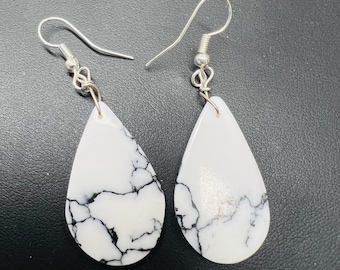 White earrings/ White Buffalo turquoise earrings/ Drops earrings/Southwestern jewelry/Sterling silver earrings
