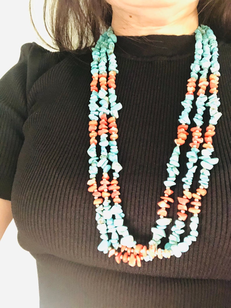 Turquoise Necklace/turquoise and Coral Nuggets Necklaces/3 Etsy