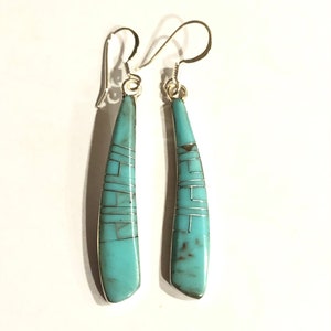Turquoise inlay Earrings/Blue Turquoise earrings/ Turquoise jewelry/ Stick inlay Turquoise earrings