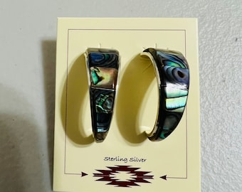 Hoops earrings/Abalone shell Inlay Hoops earring /Abalone earring/Sterling Silver southwestern Blue ShellEarring /Abalone inlay earrings /