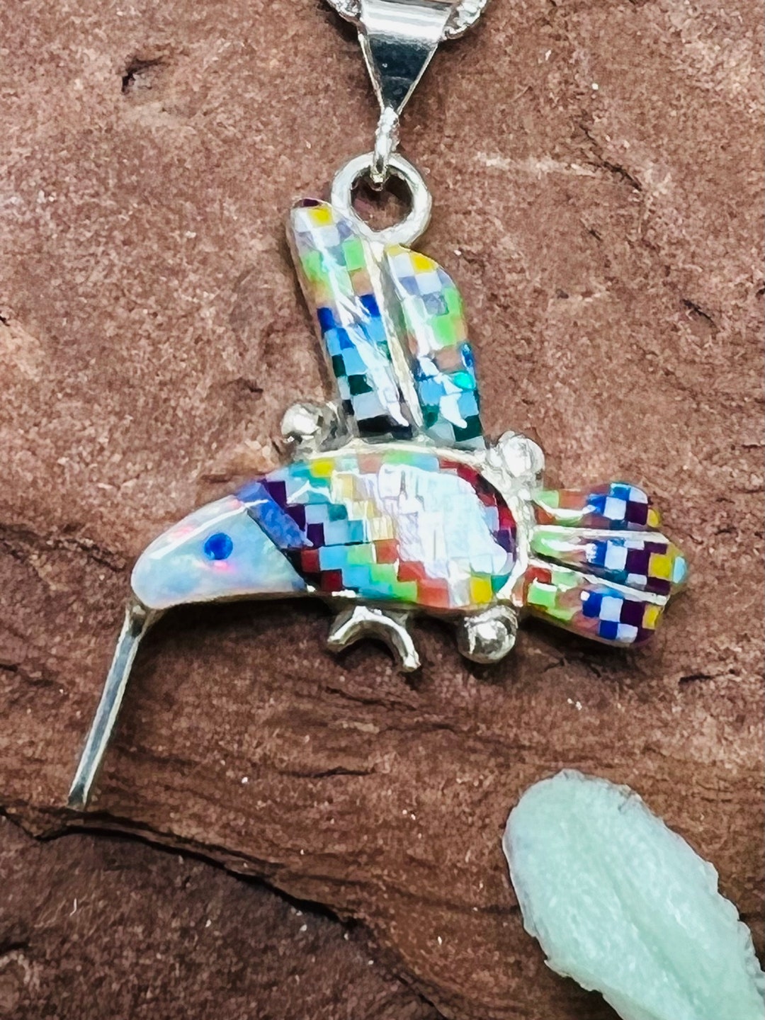 Hummingbird Inlay Work Hummingbird/hummingbird Inlay /multi Color Inlay Pendant Necklaces ...