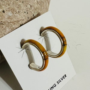 Hoops earrings /Spiny Oyster earrings/Spiny Oyster Inlay/Yellow hoops Inlay earrings/Sterling Silver Spiny oyster hoops earrings