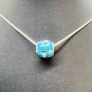Turquoises inlay pendant necklaces/Blue Turquoises cube pendant necklaces /Sterling Silver turquoises cube necklaces