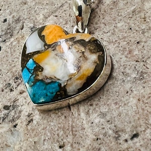 Big Spiny Oyster copper Turquoise pendant /925 Sterling silver pendant/Handmade gemstone pendant/ Heart pendant/ Gift for mom