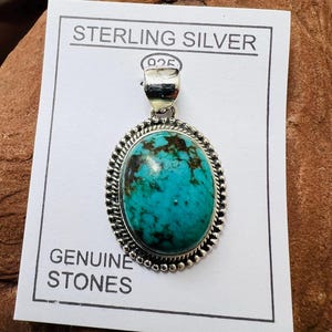 Genuine Turquoise /Turquoise pendant with Sterling silver chain 18”/Silver turquoise necklace pendant/Southwestern