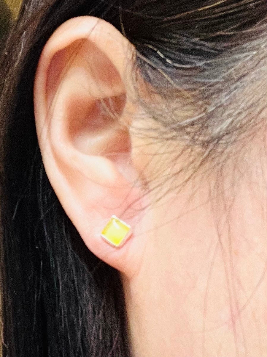 Boucles D'oreilles En Argent Sterling Et Agate Jaune - Modèle E1716, Poids 8g, Neuf Sans Boîte