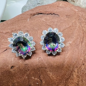 Natural rainbow topaz earrings /Sterling silver Purple topaz stud earrings