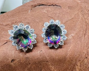 Natural rainbow topaz earrings /Sterling silver Purple topaz stud earrings