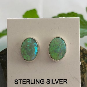 Light Green opal/ green stone/6x8mm Oval/Sterling Silver Stud Earrings/Fire Opal/925 Sterling Silver Stud Post Earrings/Made in USA