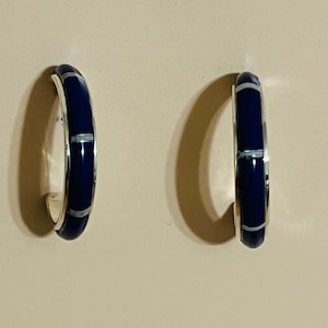 Hoop earrings/ blue Lapis hoops earrings/Hoops Inlay earring/Sterling silver Lapis hoops inlay jewelry/gift/