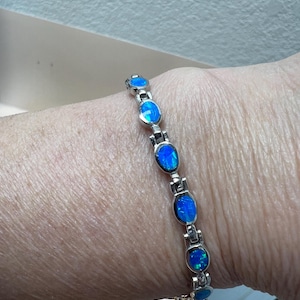 Bracelet/Blue opal bracelet/ Inlay bracelet/ 5x7mm link Opal bracelet/Sterling silver blue opal links bracelets/Southwestern jewelry