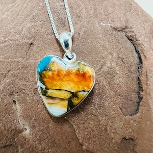 Big Spiny Oyster copper Turquoise pendant /925 Sterling silver pendant/Handmade gemstone pendant/ Heart pendant/ Gift for mom