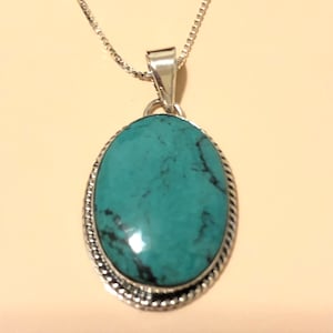 Turquoise necklace /Kingman Turquoise pendant with Sterling silver chain 18 inches/Silver turquoise necklace pendant/Southwestern Necklace