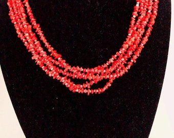 Red coral 5 Strands necklace/Multi Strands Red coral 26” necklaces/ Natural Stone necklaces/Made in USA