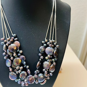 Blue necklaces/multi strands blue Pearl necklaces/Blue pearl necklace/Sterling silver multi strands blue Pearl necklaces