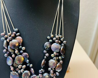 Blue necklaces/multi strands blue Pearl necklaces/Blue pearl necklace/Sterling silver multi strands blue Pearl necklaces