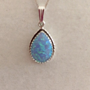 Teardrop blue Opal Pendent Necklace/Fire Opal/Sterling Silver/Teardrop Pendent/Opal Necklace Made in USA