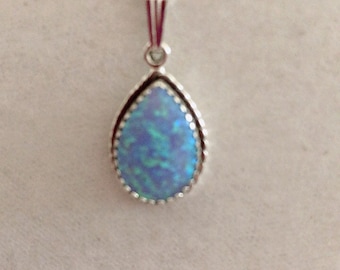 Teardrop blue Opal Pendent Necklace/Fire Opal/Sterling Silver/Teardrop Pendent/Opal Necklace Made in USA