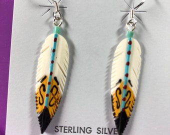 Feather Earring/  Feathers/turquoise Feather/Dangle Drop/Dangling Earring//Sterling Silver feather earrings