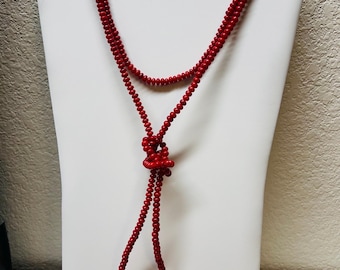 Long Natural red coral beads necklace/4mm red coral necklace/Necklaces length 50 inches long/ Made in USA