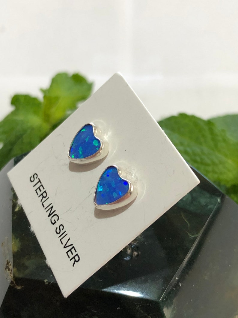 Heart earringblue heart earringfire Opal heart Heart post earringsGenuine925 sterling silver stud earringsMade in USA