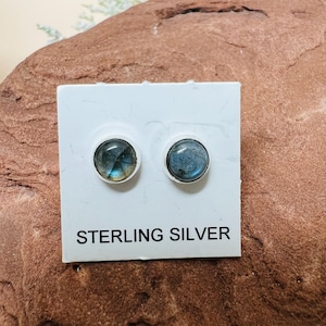 Genuine labradorite 6 mm/black labradorite Stone earrings /Genuine 925 Sterling Silver Stud Post Earrings
