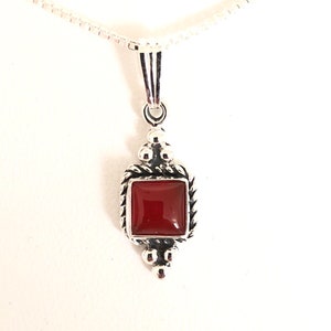 Red necklace/Natural Stone red pendant necklace/Sterling silver /beauty red /carnelian red necklace/Made in USA