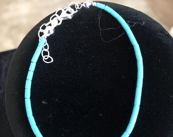 Sterling Silver beaded Anklet/Turquoise hishi custom Anklet/Single strand Blue Turquoise Beaded Anklet/Made in USA/