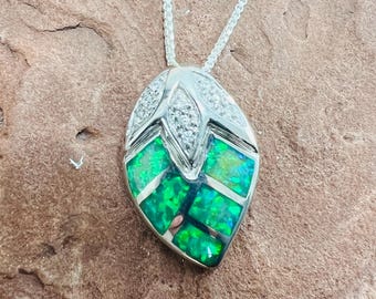 Southwestern Inlay Light green opal Pendant Necklace/925 Sterling Silver green Opal pendant/Christmas Jewelry