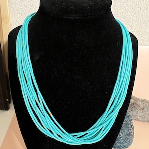 Turquoise necklace/ multi strand turquoise heishi necklace/10 strands 18 inches turquoise beaded necklace/Kingman tuquoise beaded necklace