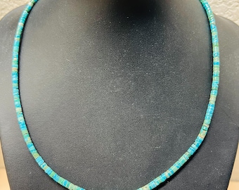Genuine Turquoise heishi necklaces/ Sterling Silver Turquoises heishi necklace 18 inches long