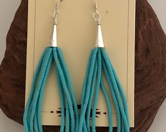 Turquoise earrings/5 Strands turquoise’s heishi earrings/Turquoise beads earrings/Turquoise jewelry /Sterling silver turquoise /made in USA