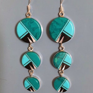 Turquoise earrings/Turquoise inlay dangling earrings/Colorful long drops turquoise earrings/Long drops/Dangling turquoise