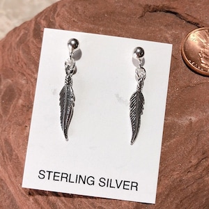 Feather earrings/Silver feather earrings/Small silver feather/Feathers/Stud/Dots/Sterling silver/Made in USA