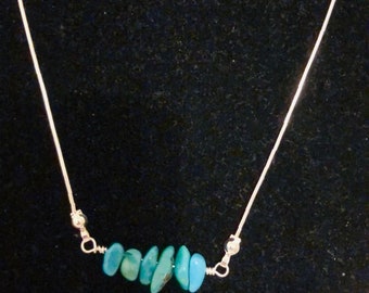 Sterling silver Necklace with Turquoise beads, Delicate Silver Necklace,Layering Silver Necklace,Turquoise bar Silver Necklace