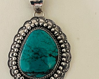 Large Triangle Turquoise/Genuine Turquoise pendant with Sterling silver chain 18 inches/Natural turquoise necklace pendant
