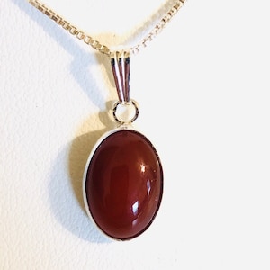 Carnelian pendant/Sterling silver Carnelian necklaces/ Large Oval necklace/Red stone Oval pendant/Red Carnelian pendant/Made in USA