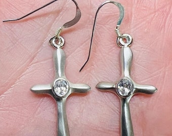 Sterling silver Cross Huggie earrings, Dainty Cross earrings,Cross charm dangle earrings, jewelry, Spiritual gift for her