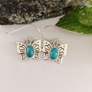 Butterfly/Butterfly earrings/Blue butterfly turquoise earrings/Sterling silver butterfly earrings