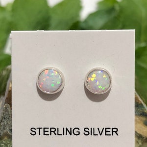 5mm round White Opal/Fire Opal/white stone/Genuine 925 Sterling Silver Stud Post Earrings/made in USA