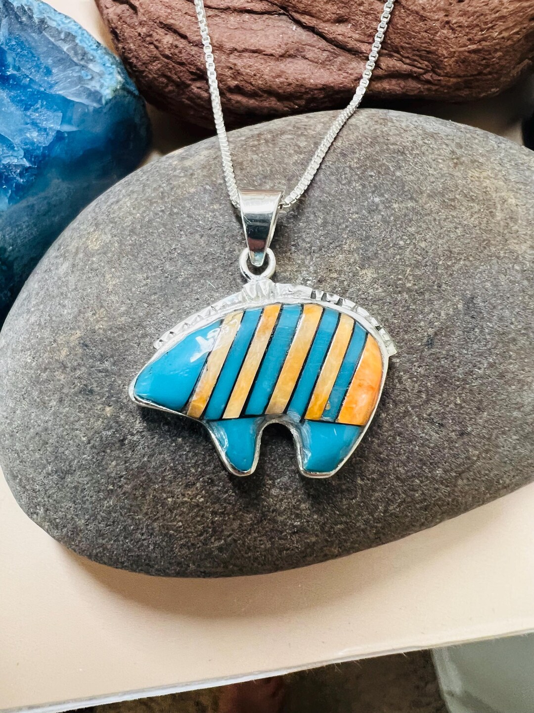 Bears/turquoise Spiny Oyster Inlay Bears/ Multi Color Lnlay Beads ...