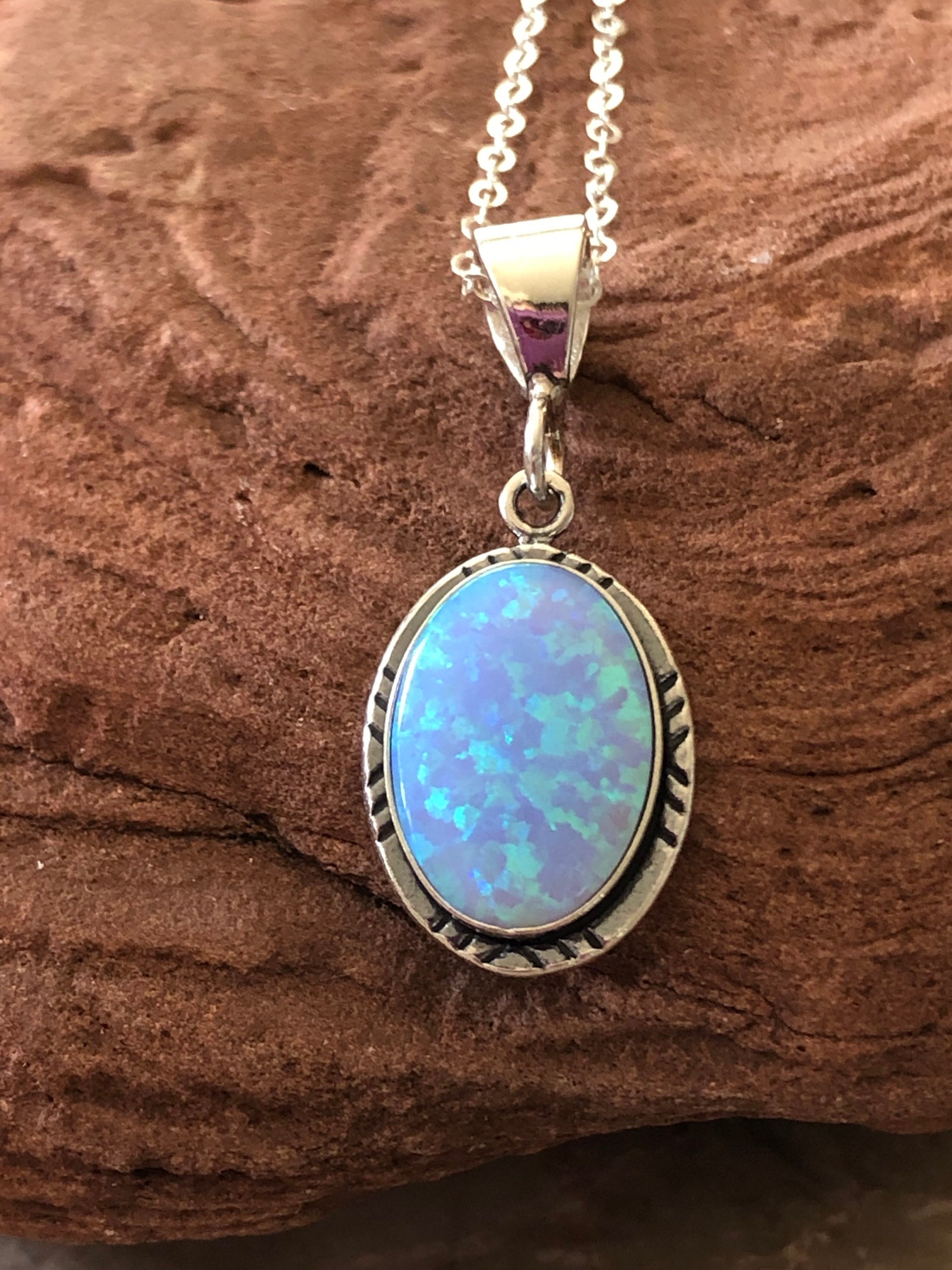 Blue Opal Pendant Necklace/oval Shape Pendant/fire Opal/oval Etsy