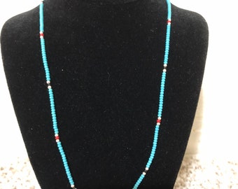 Blue turquoise Necklace/turquoise beaded necklace/ silver bead turquoise necklace/handmade sterling silver with turquoise bead/