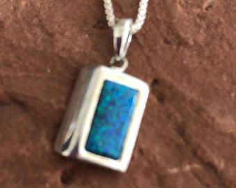 Green Opal pendant/Rectangle green Opal Necklace/Green opal Necklace/Sterling Silver Green Opal necklace/ bridesmaid gift