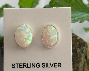 White earrings /White Opal/ Fire Opal/white stone/Genuine 925 Sterling Silver Stud Post Earrings/Made in USA