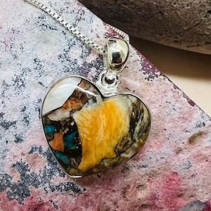 Big Spiny Oyster copper Turquoise pendant /925 Sterling silver pendant/Handmade gemstone pendant/ Heart pendant/ Gift for mom